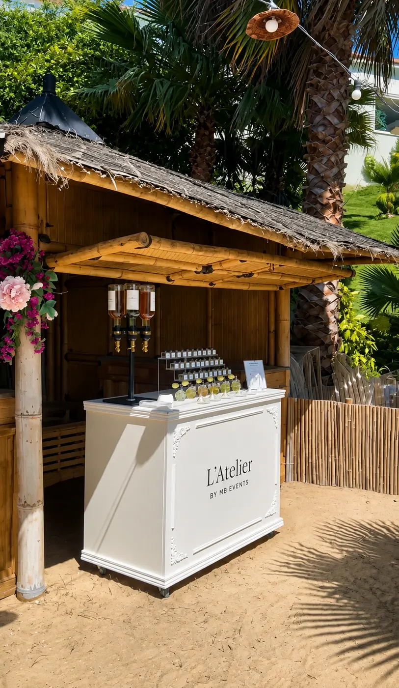 Le bar à parfum, les pieds dans le sable — bar à parfum L’Atelier MB Events
