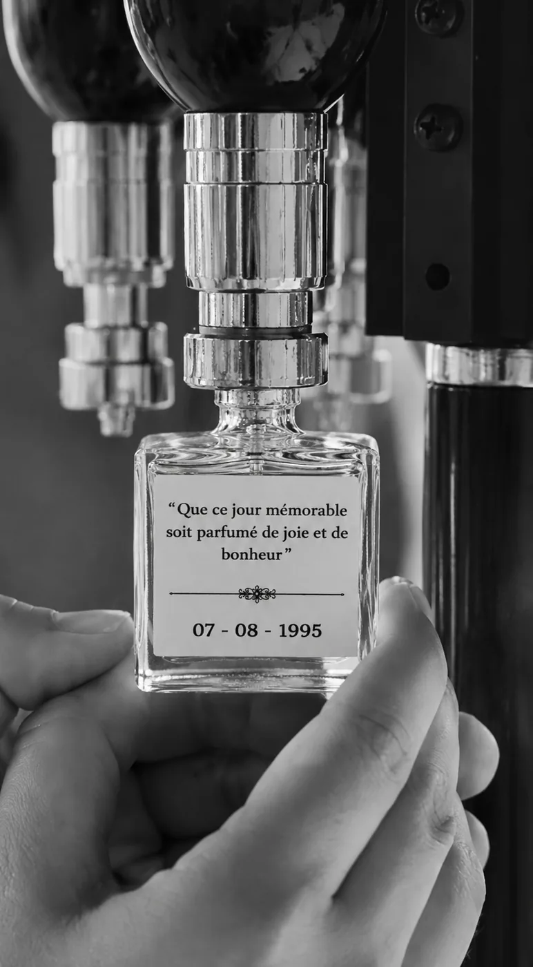 Le mot des mariés, sur chaque étiquette — bar à parfum L’Atelier MB Events